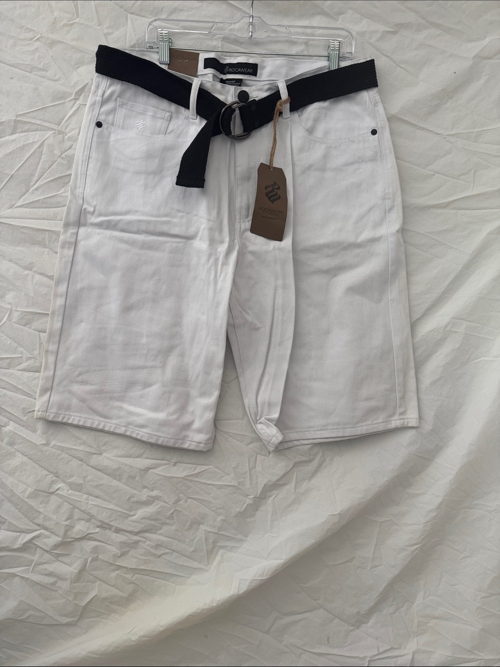 Rocawear 90’s Y2K Streetwear White Jean Jorts with Black Web Belt